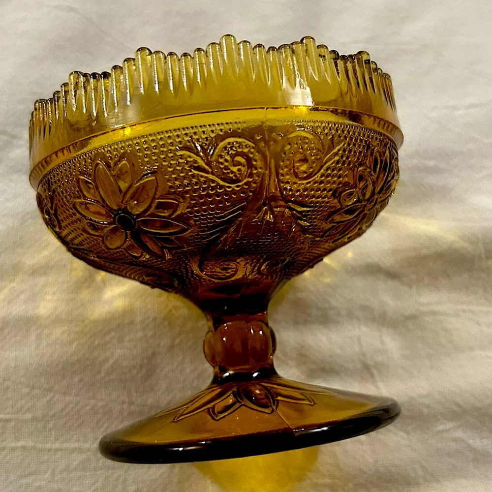 Indiana Glass Company Early American Amber Sandwich Pattern Candle holder